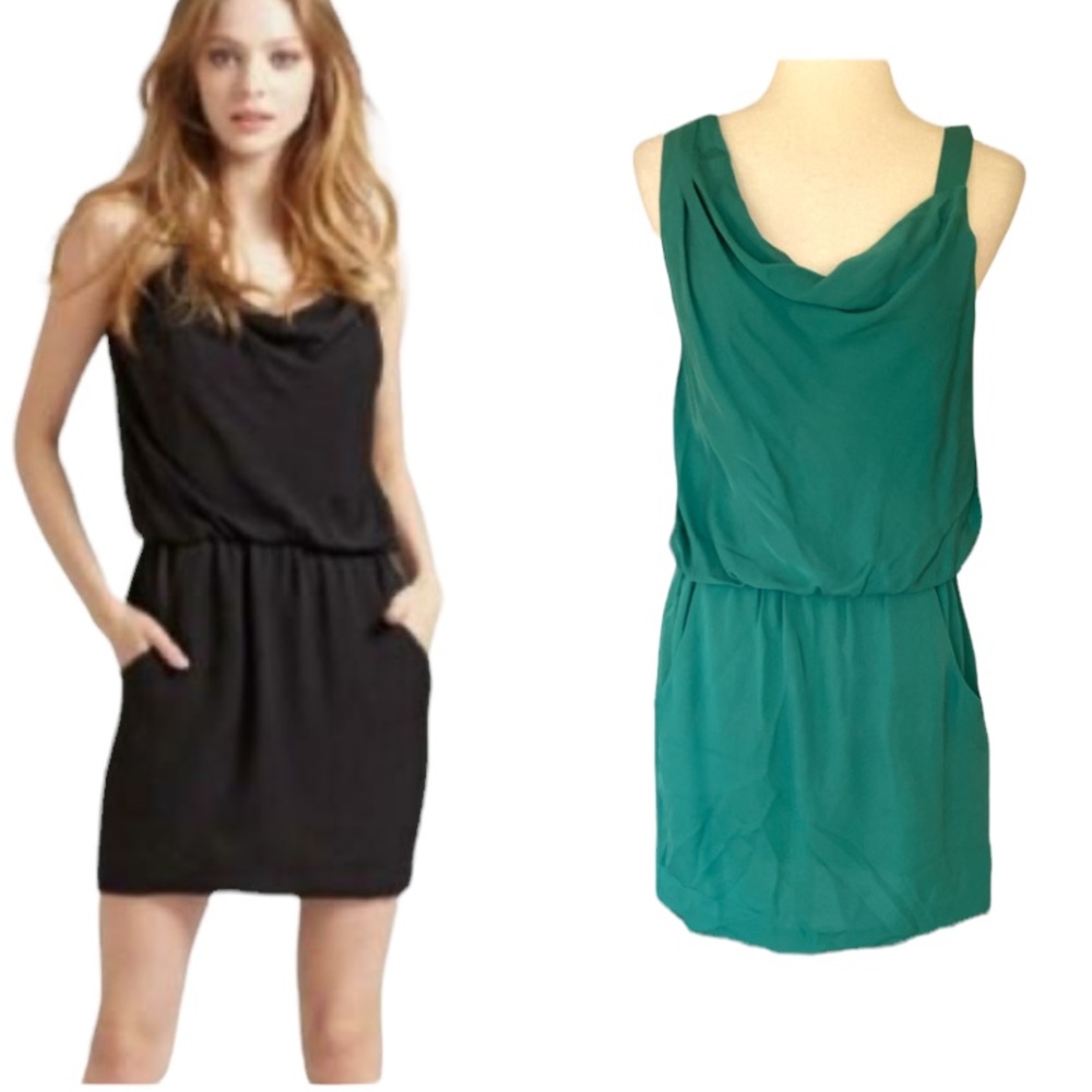 Theory Jaylyn Silk Green Draped Neck Drop Waist Tunic Slip Dress - 4